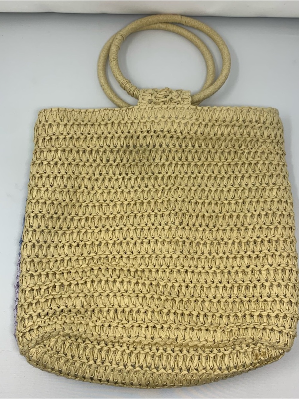 Art Class Straw Tote Woven Colorblock Pastel Boho Beach Bag Round Handle - Picture 3 of 5